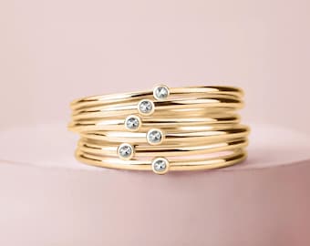 14K Solid Gold Diamond Stacking Ring | Tiny Stackable Natural White Diamond Stack Ring, Minimalist Anniversary Gift, Wedding Engagement