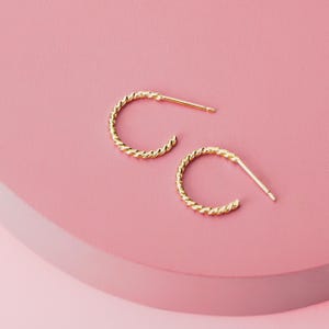 Small Twist Hoop Earrings | Gold, Rose Gold, Silver | Mini Braided Rope Huggie Hoops, Twisted Minimalist Everyday Studs, Dainty Gift for Her