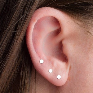 3mm Dot Stud Earrings | Tiny Small Sterling Silver Round Circle Dot Disc Post Earrings | Minimal Everyday Flat Earrings multiple piercings