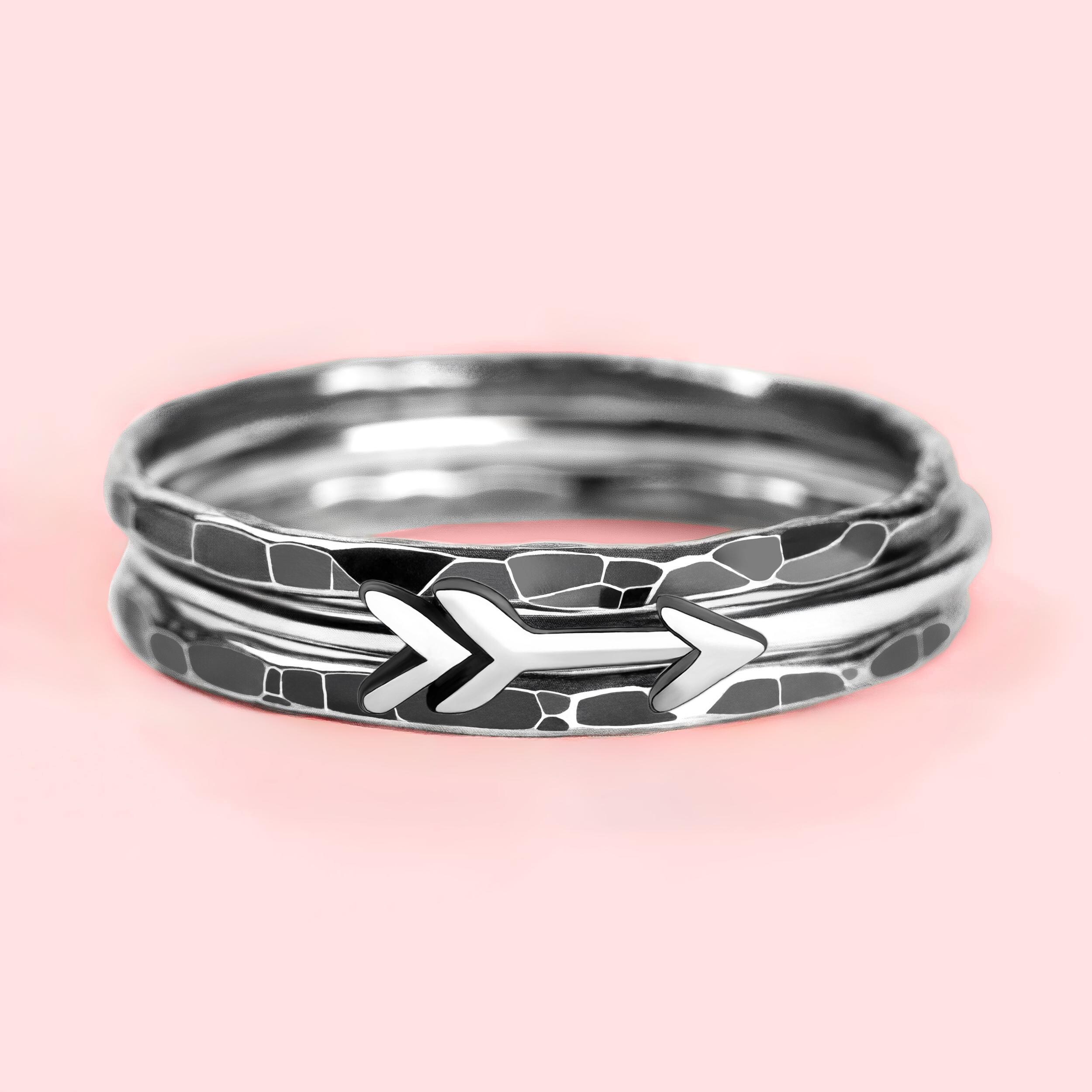 Arrow Stacking Rings | Black Boho Ring, Set Of 3 Oxidized Sterling Silver Stackable Bands, Dainty Thin Hammered Bohemian Arrow Stack Rings
