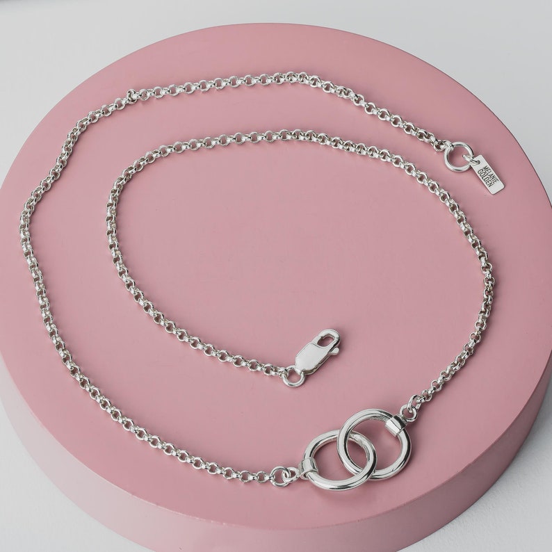 Forever Connected Necklace Chunky Sterling Silver Geometric interconnected linked Round Open Circle Halo Eternity Link Chain Necklace image 8