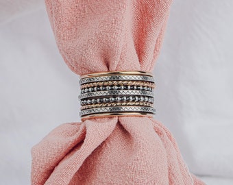 The Nova Stack | Set of 9 Mixed Metal Textured Stacking Rings in Gold and Silver | USA Sizes 4-12