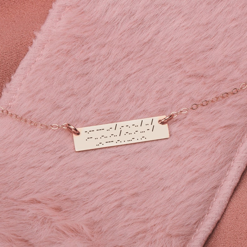 Morse Code Bar Necklace Secret Message Personalized Engraved Military Nameplate Bar in Silver, Gold or Rose Gold Custom Gift for Her image 4