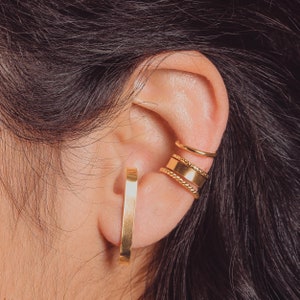 Set of 4 Ear Cuffs | Gold or Silver Fake Cartilage Piercing Huggie Hoop Earrings, Minimalist Mixed Patterns Pack No Piercing Dainty Gift Set