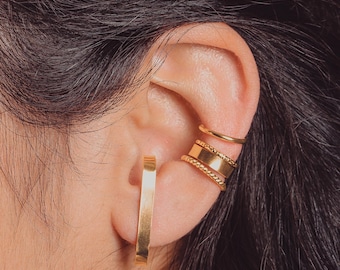Set of Ear Cuffs Gold or Silver Fake Cartilage Piercing Huggie
