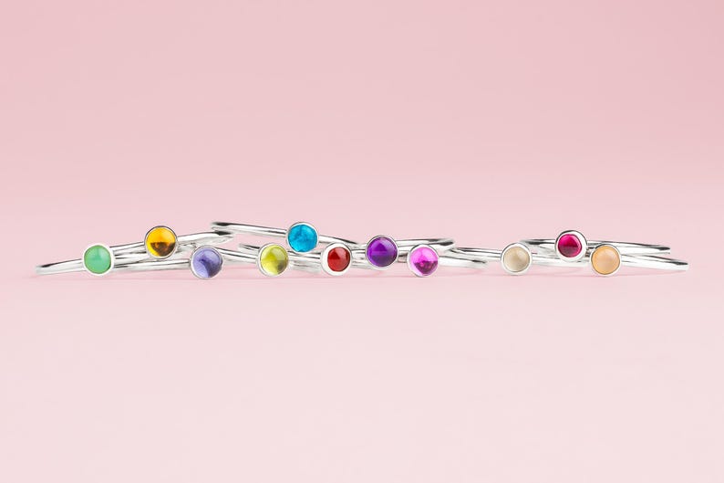 Anello con pietre preziose piccole impilate / Anello con pietra colorata impilabile in argento sterling, sottile e delicato anello impilabile, regalo di compleanno per lei immagine 3