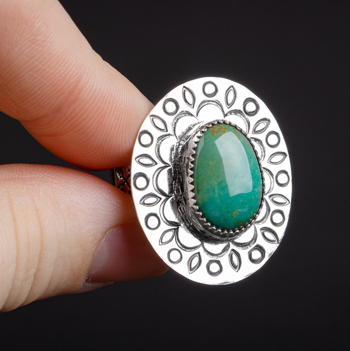 SIZE 8.75 Green Kingman Turquoise Gemstone Ring in Sterling | Etsy