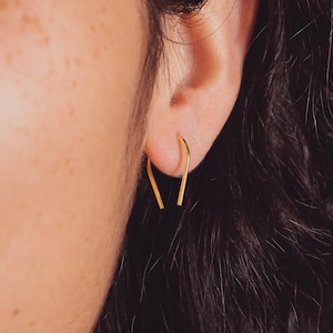 Tiny Horseshoe Earrings | Pull Through Earrings in Silver, Gold or Rose Gold | Wire Open Hoop Threader, Tiny Arc, Modern Minimalist Hoops