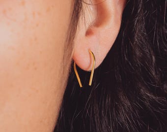Tiny Horseshoe Earrings | Pull Through Earrings in Silver, Gold or Rose Gold | Wire Open Hoop Threader, Tiny Arc, Modern Minimalist Hoops