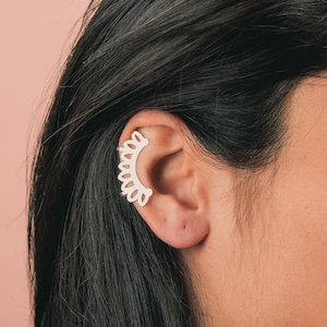 Cleo Ear Cuff | No Piercing Floral Flower Petal Cartilage Earring Ear Cuff | Sterling Silver Boho Leaf Helix Ear Wrap | Perfect Statement