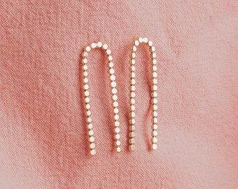 Glimmer Arch Stud Earrings | Gold, Rose Gold, Silver | Big Long Arc Arched Dotted Dot Beaded Bead Posts | Hammered Minimalist Everyday Studs
