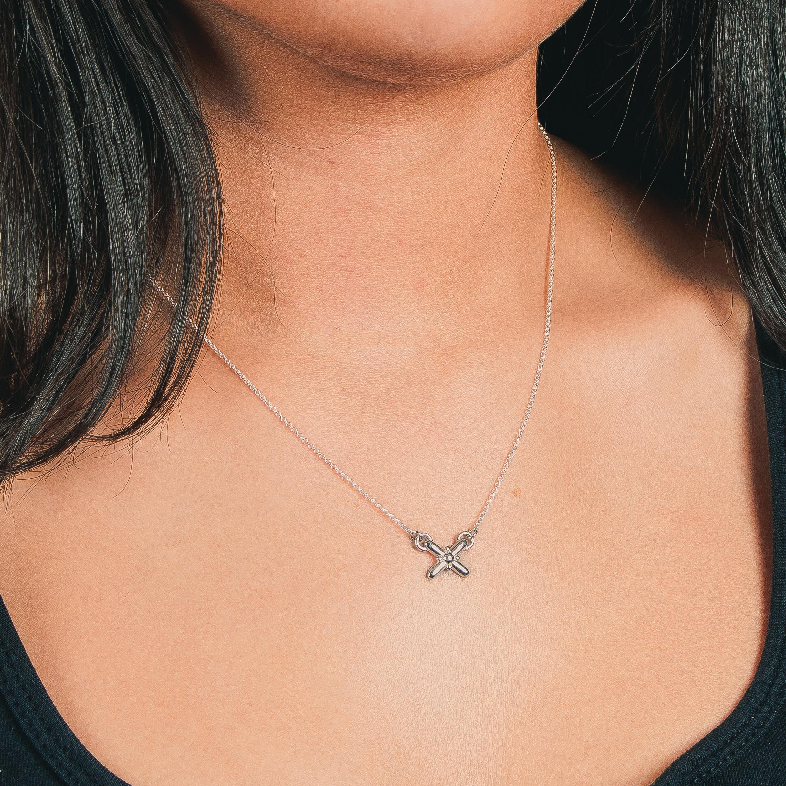 16 Inch Side Cross Chain Sideways Initial Necklace