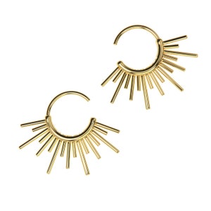 Sun Burst Endless Hoop Threader Earrings in 925 Sterling Silver, 14K Gold, or 14K Rose Gold Melanie Golden Jewelry Designer Series zdjęcie 8