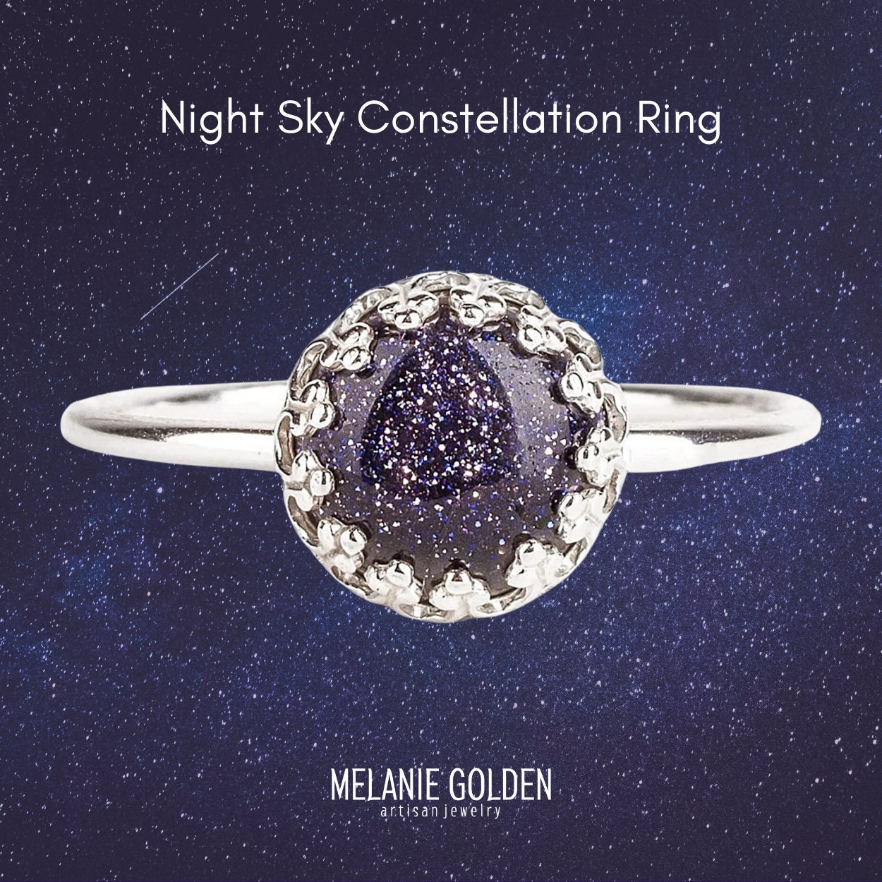 Starry Galaxy Outer Space Night Jewelry Sterling Zilver &Blue Goldstone Edelsteen USA Maten 4-12 Sieraden Ringen Enkele ringen Night Sky Constellation Ring 