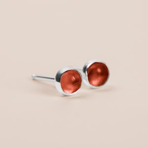 Red Garnet Gemstone Stud Earrings | Sterling Silver Small Little Round Circle Post Earrings | Multiple Sizes Available | January Birthstone