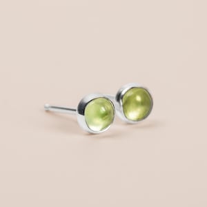 Lime Green Peridot Gemstone Stud Earrings | Sterling Silver Tiny Small Little Round Circle Post Earrings | August Birthstone