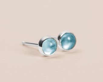 Aqua Blue Topaz Gemstone Stud Earrings | Tiny Baby Blue Sterling Silver Round Studs, Small Circle Post, Something  Blue Bridal Earrings