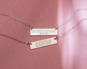 Custom Quote Bar Necklace | Personalized Engraved Skinny Message Bar Necklace in Silver, Gold, or Rose Gold | Customized Gift for Her