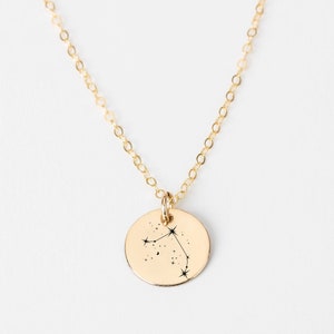 Constellation Necklace Zodiac Sign Engraved Circle Disc, Silver Gold or Rose Gold Astronomy Space Birthday Birth Month Pendant Gift image 4