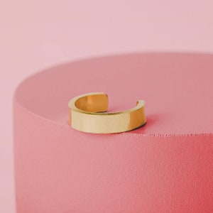 Wide Ear Cuff | Fake Piercing Earring, Gold or Silver Smooth Rectangle Adjustable Chunky Cartilage Huggie Hoop, Minimalist Gift for Her