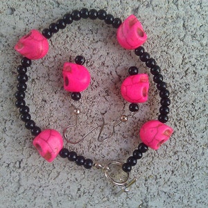 Pink and Black Skull Calavera Bracelet, Day of the Dead, Dia De Los Muertos image 3