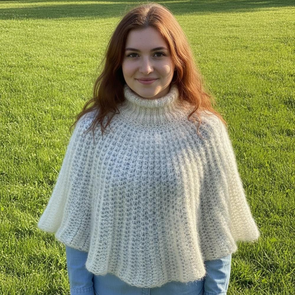 Turtleneck Mohair Cape Poncho Crochet Pattern