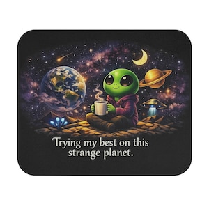Alfombrilla de ratón con diseño de café alienígena / Accesorio de escritorio espacial original