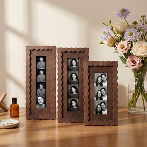 Fotorahmen aus dunklem Holz, gewellter Fotostreifenhalter, 2x6- und 2x8-Bilderrahmen für Paare, Freunde und schöne Erinnerungen, Geschenk für sie