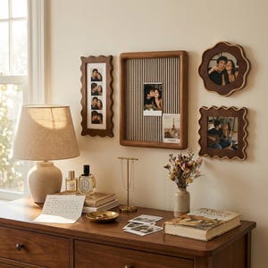 Marcos de fotos de madera oscura con bordes ondulados, marcos rústicos para tiras de fotos de parejas, decoración romántica para la pared del dormitorio, regalo para parejas de 2x8, 4x4 y 8x10 pulgadas.