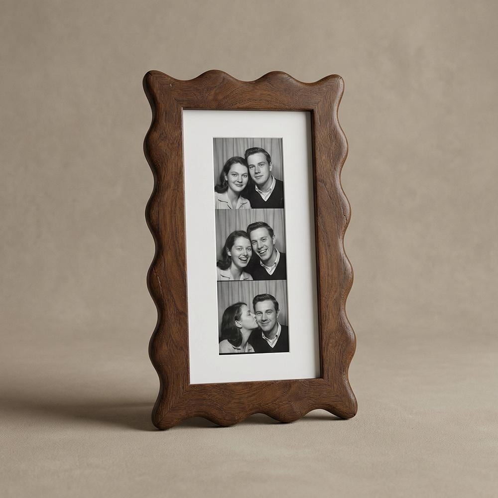 Vintage Wavy Edge Wooden Photo Booth Frame, Photo Strip Frame With