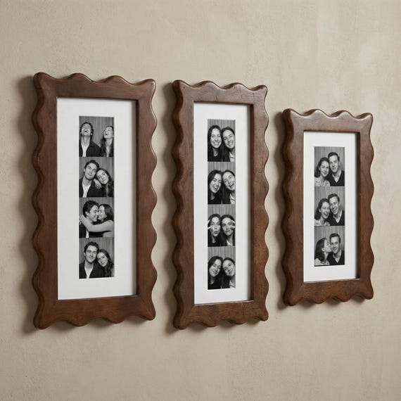 Vintage Wavy Edge Wooden Photo Booth Frame, Photo Strip Frame With