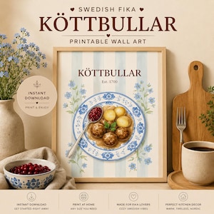 Lámina de albóndigas suecas / Arte mural de Köttbullar / Decoración de cocina escandinava / Póster de comida sueca / Descarga de arte nórdico imprimible