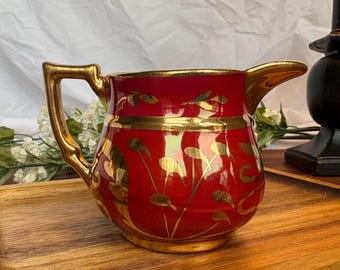 ヴィンテージ ミニ カンボウ チャイナ クリーマー レッド ラスター ゴールド ギルデッド アビンドン VA 陶器