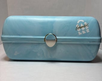 Vintage Caboodles Blue Marble Makeup Case Organizer Retro 90s Storage Box