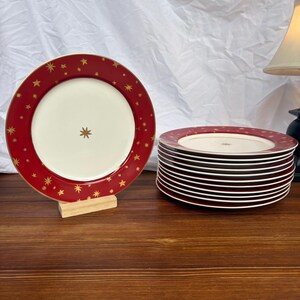 Vintage Sakura Galaxy saladeborden set: 12 roodgouden sterren, 8" porselein, 14K afwerking