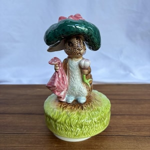 Schmid Beatrix Potter Benjamin Bunny Music Box | Hand-Painted Vintage Collectible Nursery Decor
