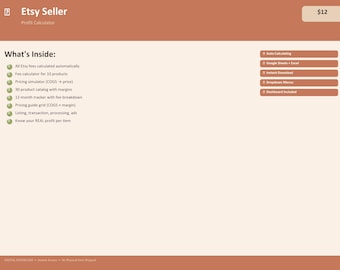 2026 Etsy Seller Profit Fee Calculator Google Sheets - Etsy Shop Dashboard - Pricing Guide Template Small Business