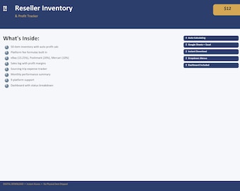 2026 Reseller Inventory Profit Tracker Google Sheets - eBay Poshmark Mercari - Flipping Business Spreadsheet Dashboard