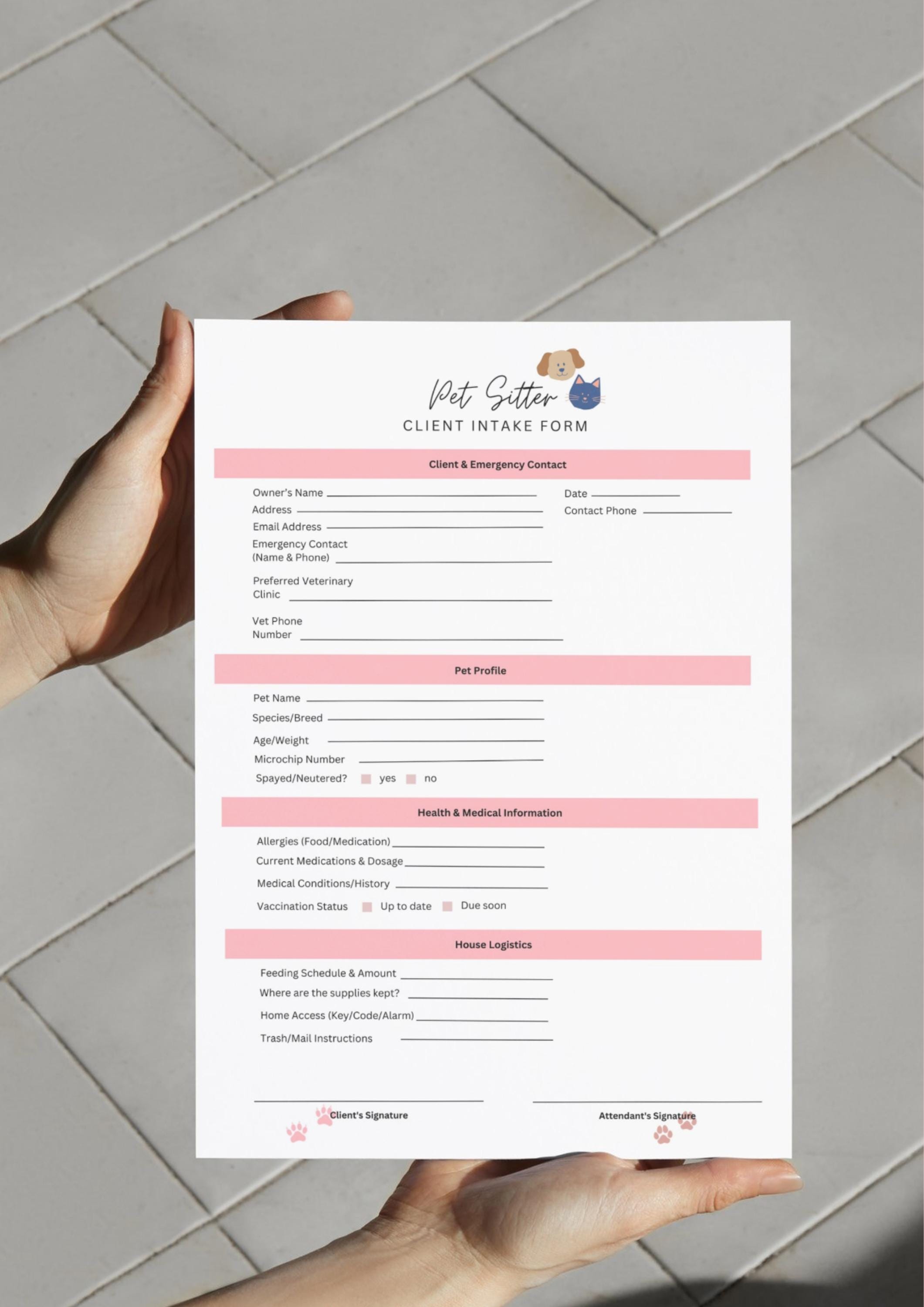 Editable Pet Sitter Client Intake Form - Pet Business Forms (instal ...