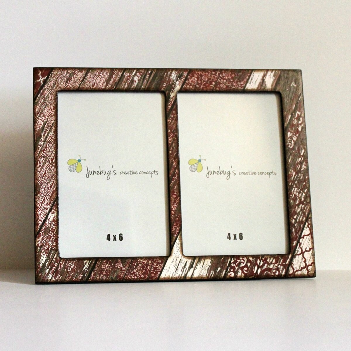 Double 4x6 or 5x7 2 Photo Picture Frame Red Weathered Paint Etsy