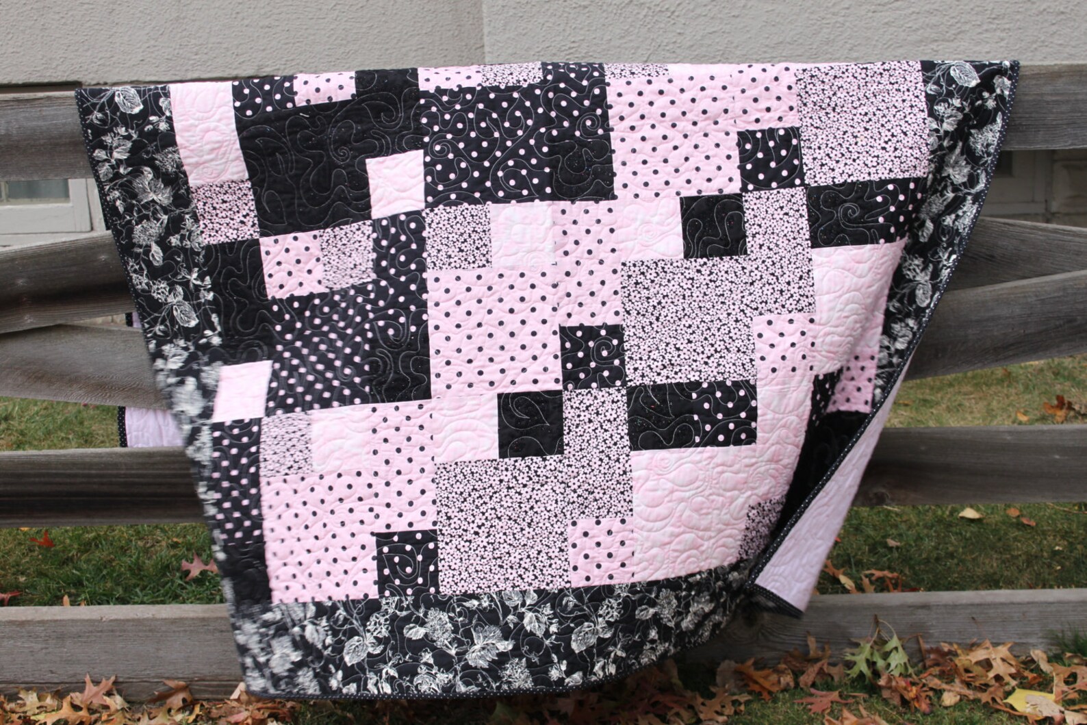 Lap Quilt Light Pink and Black Sparkly Quilt Handmade Etsy