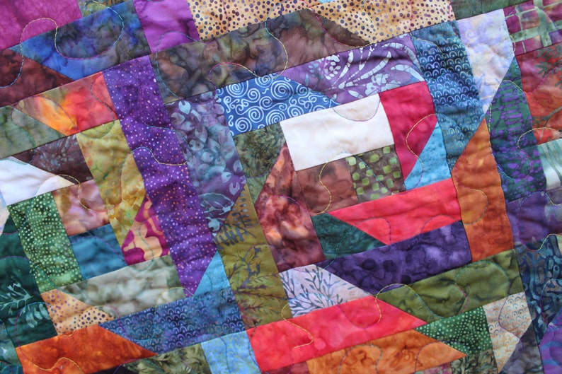 Lap Quilt Beginners and Enders Batik Brights Log Cabin Variation Handmade Quilt Etsy