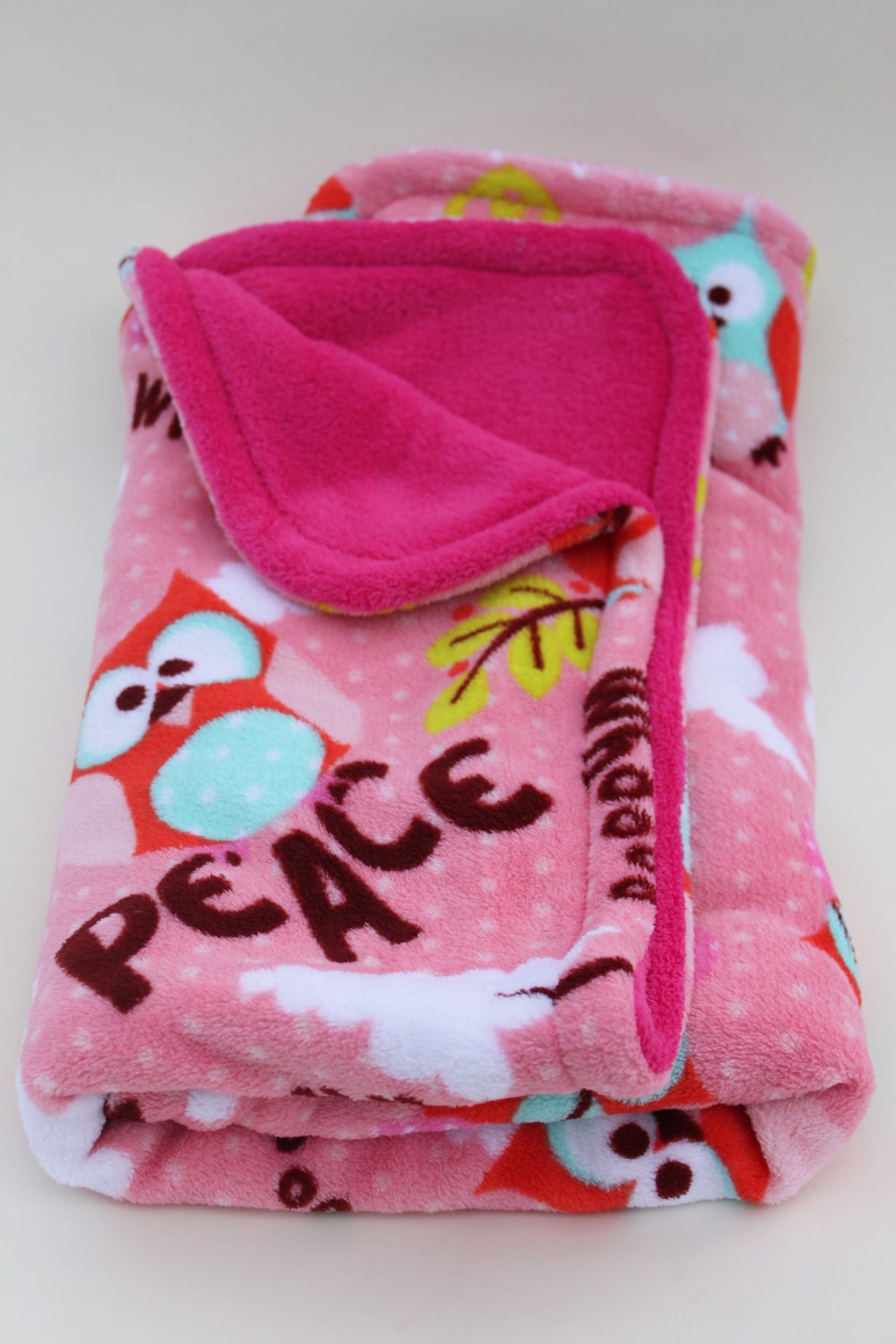 Baby Blanket Owl Soft Pink Fleecy Fabric Handmade
