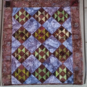 Wall Hanging - &quot;Firefly&quot; - purple and green batik wall quilt