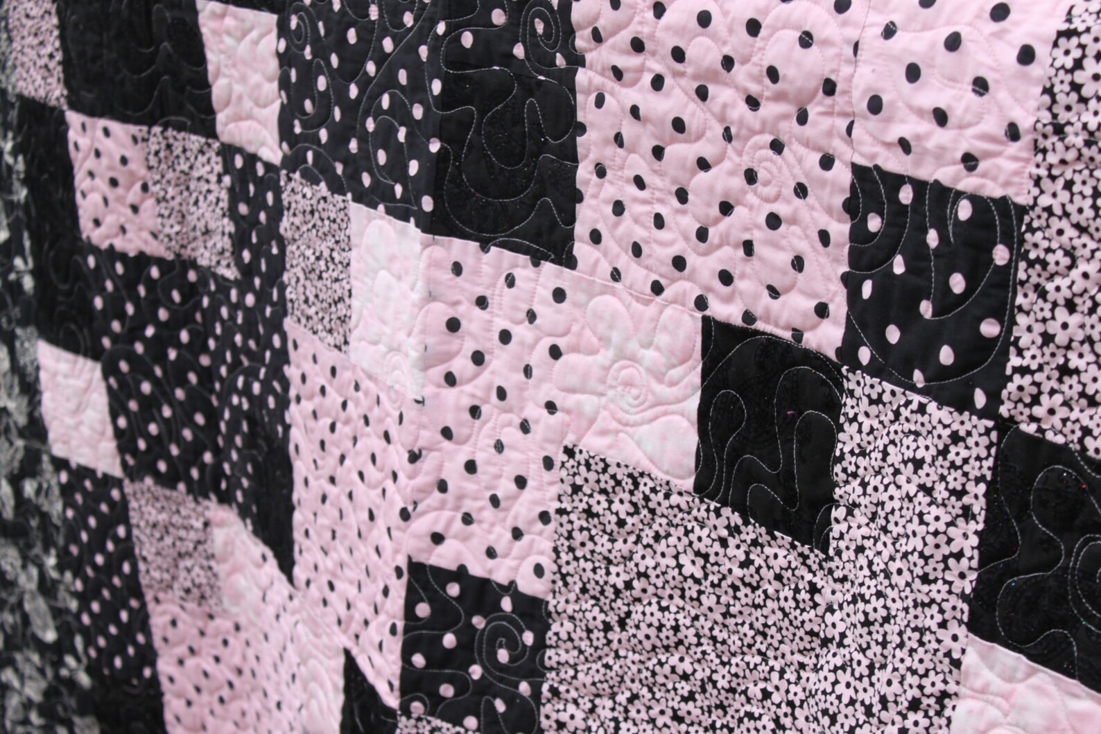 Lap Quilt Light Pink and Black Sparkly Quilt Handmade Etsy
