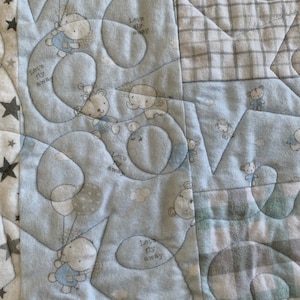 Baby Blues- Flannel baby quilt- Blue and gre plaid quilt- handmade quilt