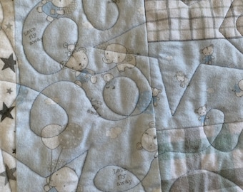 Baby Blues- Flannel baby quilt- Blue and gre plaid quilt- handmade quilt