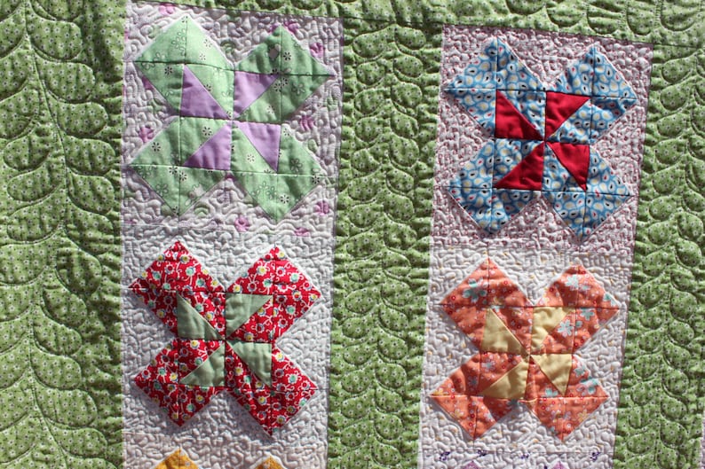 Pinwheels and Blossoms-Lap quilt 30's Reproduction Fabric image 2