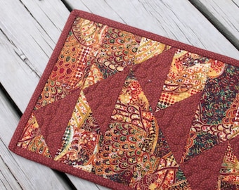 Christmas Table Runner -Flying Geese - Red Gold- Handmade Quilt