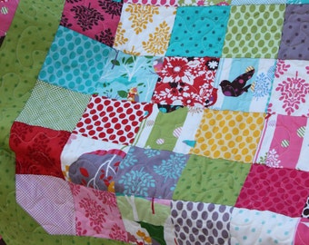 Baby Quilt - "Charming Birds" - Moda -Give a Hoot- White Minky Back